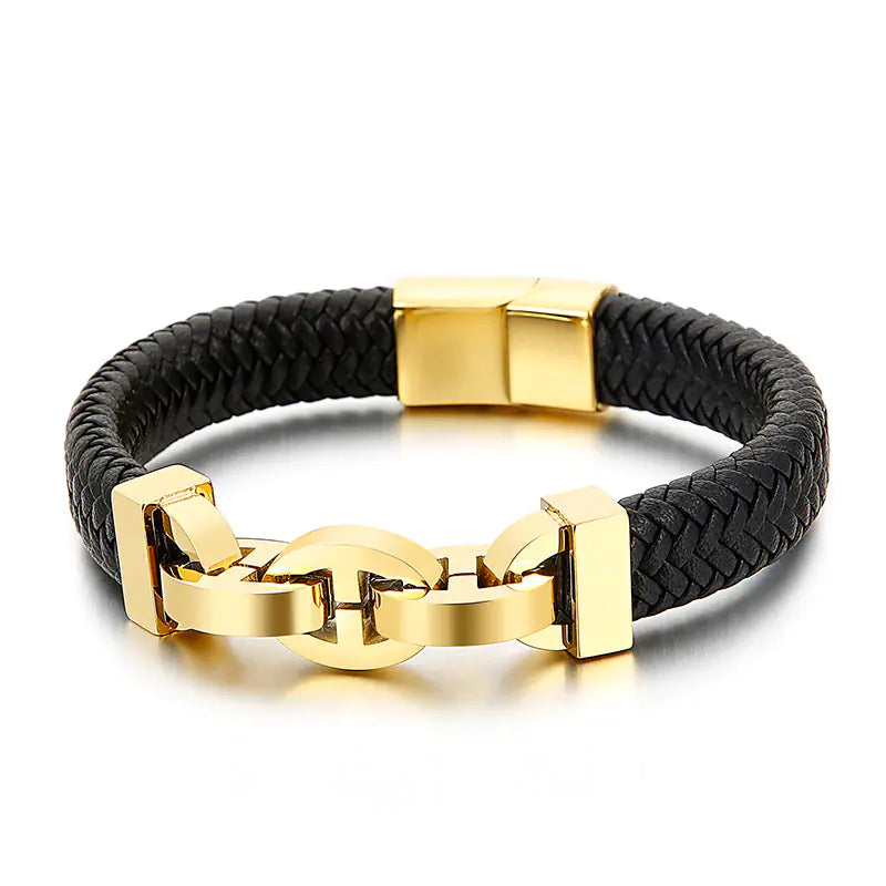 Men's Titanium Steel Braided Cowhide Bracelet Jewelry