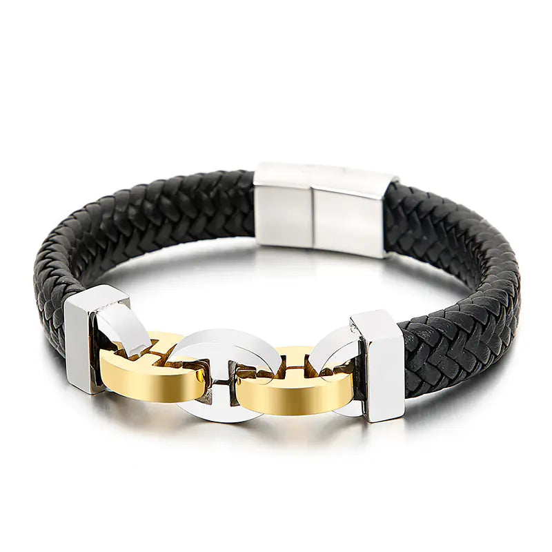 Men's Titanium Steel Braided Cowhide Bracelet Jewelry