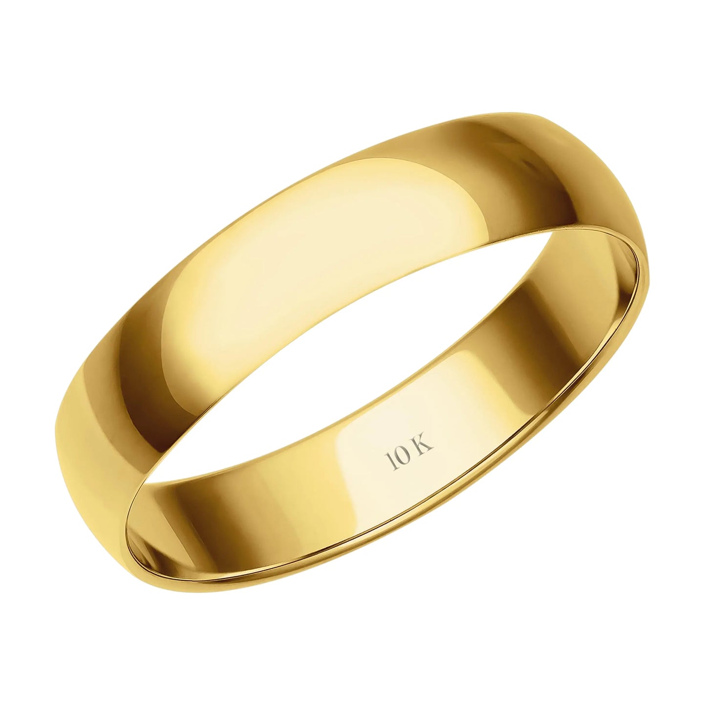 4MM Solid Gold Mens Wedding Band - Lightweight Wedding Ring for Men; 10K Yellow Gold Jewelry; Plain Mens Wedding Band; Comfortable Classic Gold Rings for Men Size 7.5 by Brilliant Expressions