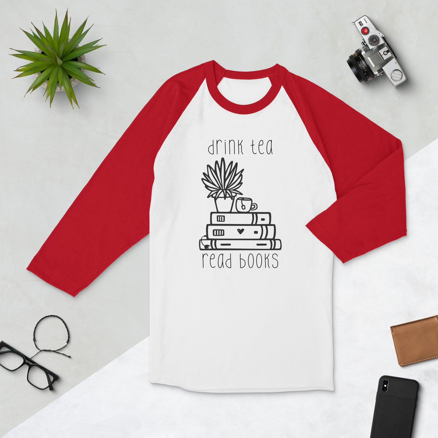 drink tea, read books 3/4 sleeve raglan shirt